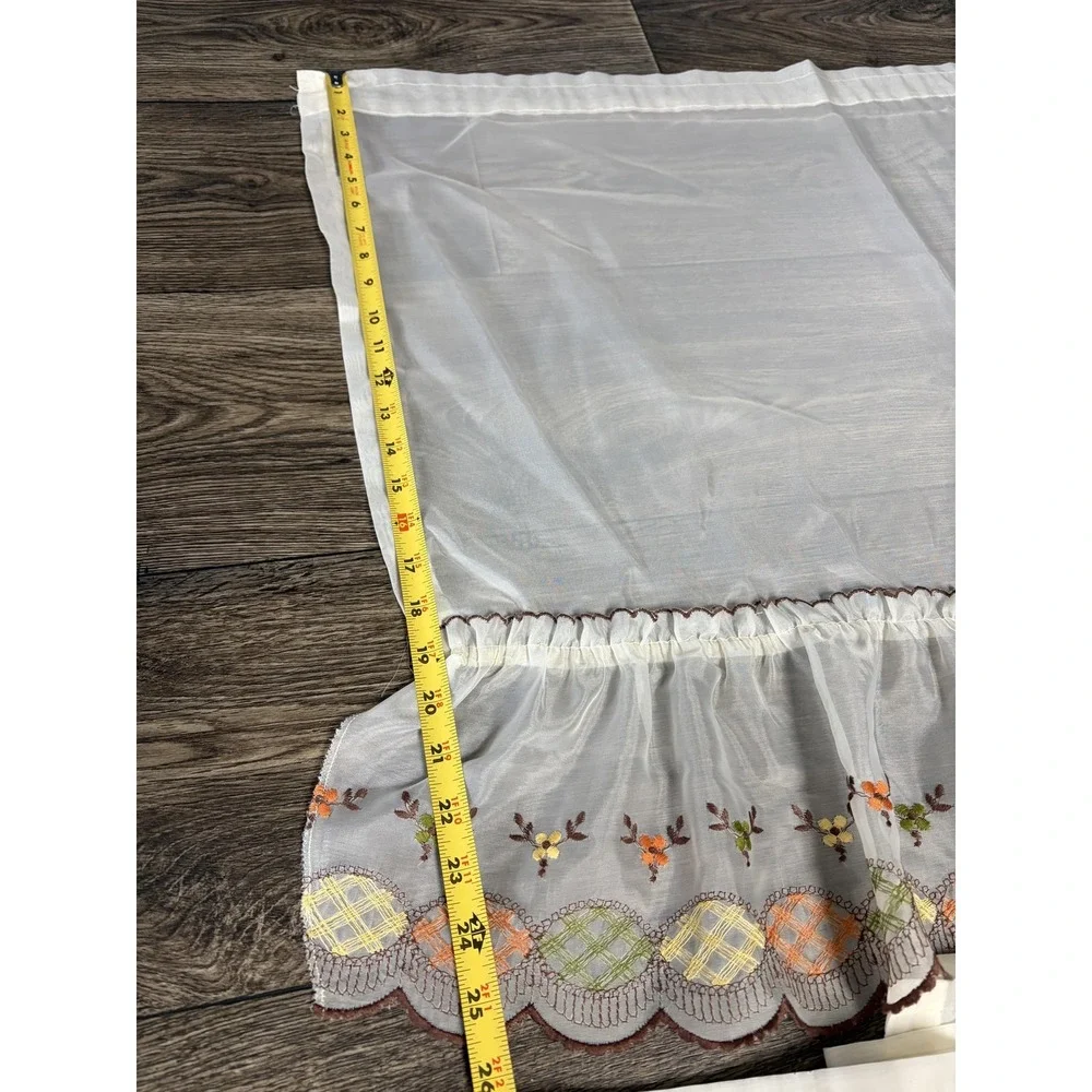 Embroidered Sheer Café Tier Curtains 17pc White Floral Scalloped‎ Country Set